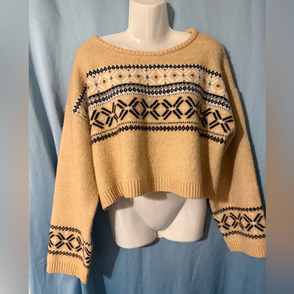 Wild Fable Tan and Black Patterned Sweater - Picture 3 of 7